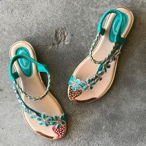 Italina Green Flower Rhinestone Slingback Sandal